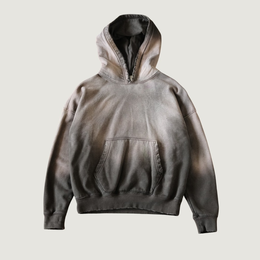 MOOJIMOOJI Hoodie Sun Faded Distressed Brown Boxy Fit Pullover Size S Streetwear